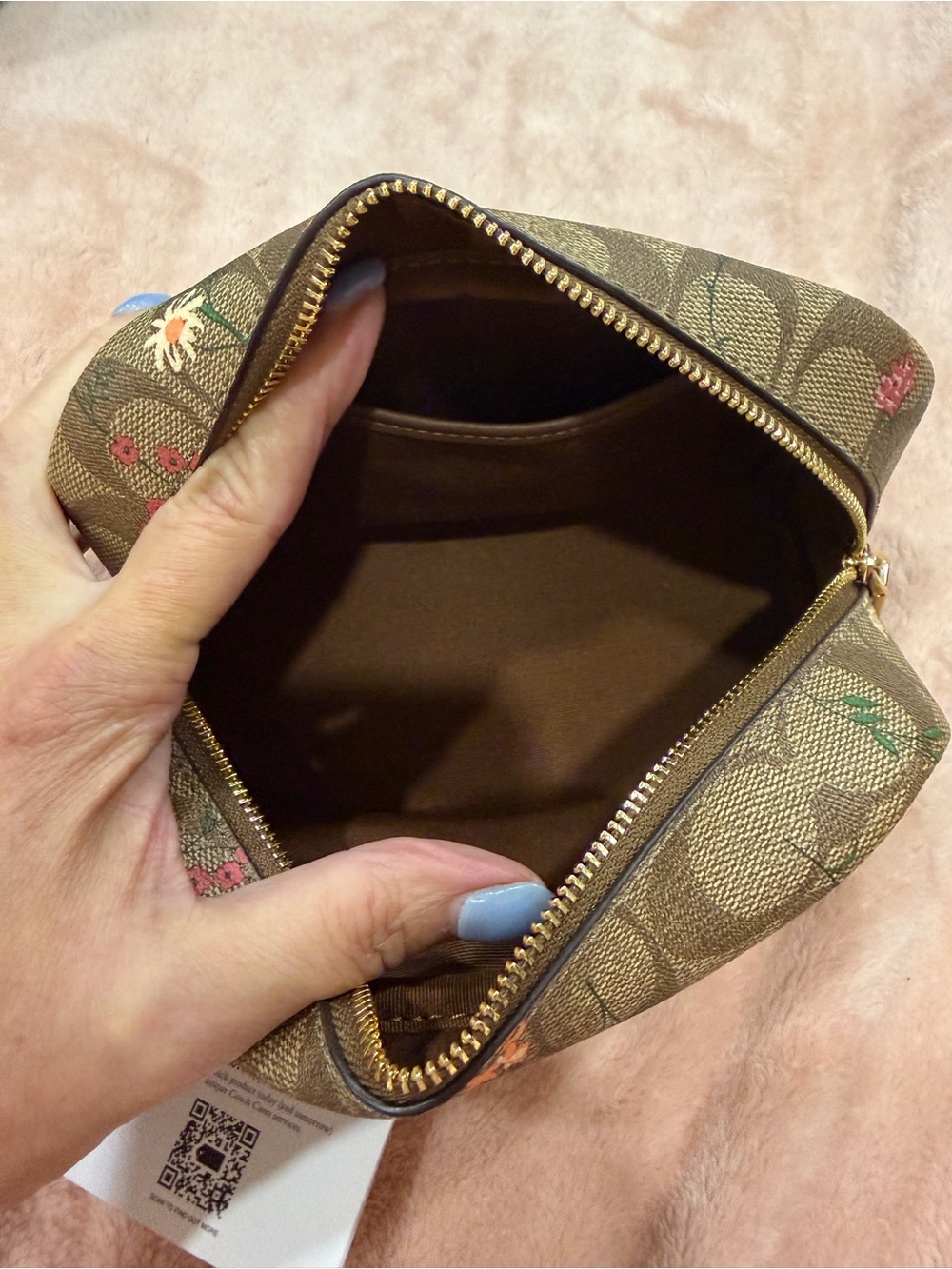 COACH Brown Signature Wildflower Boxy Floral Makeup Cosmetic Pouch - Picture 10 of 11